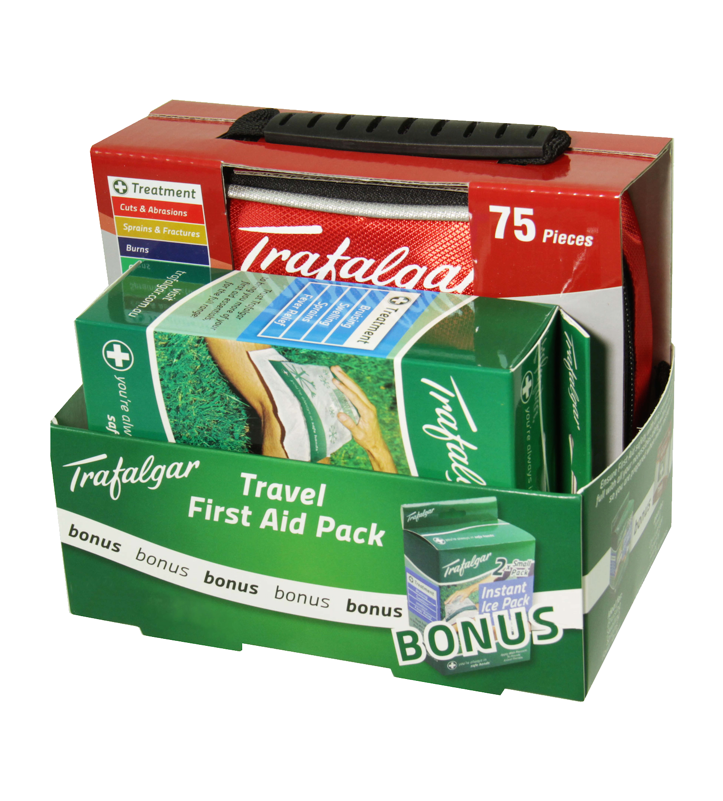 Travel first aid kit with instant ice pack for the beach