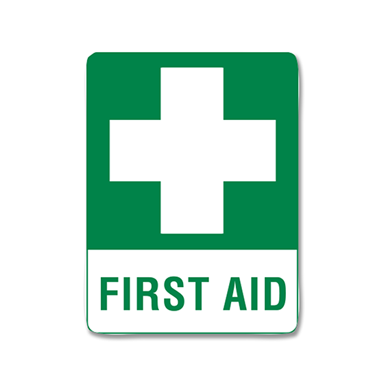 Large poly first aid sign 60 x 45cm green-and-white AS 1319 compliant for workplace external display