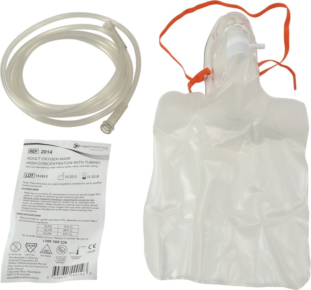 Adult Non-Rebreather Mask with Tubing and Reservoir Bag