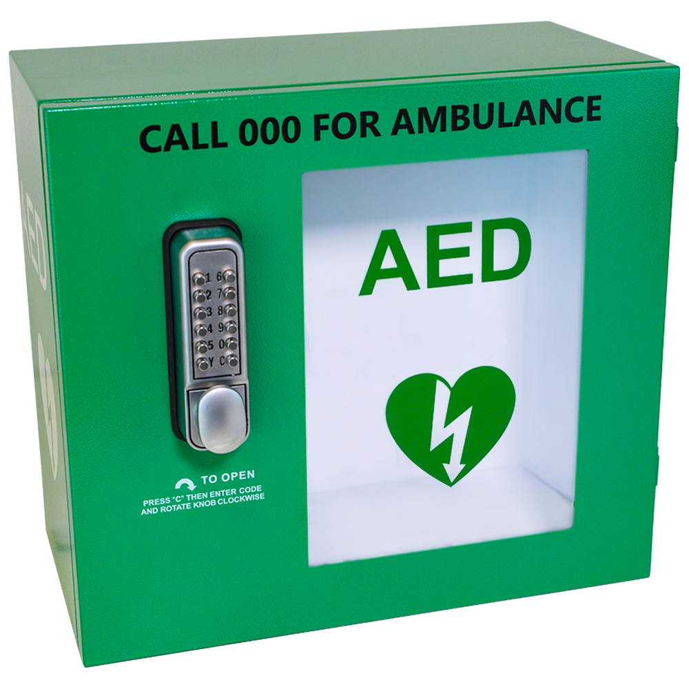 CARDIACT Alarmed Outdoor AED Cabinet with Lock - outdoor defibrillator storage