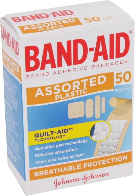 J&J Bandaid Assorted Shaped Plastic Dressings (50) - 17163 by Johnson & Johnson, 