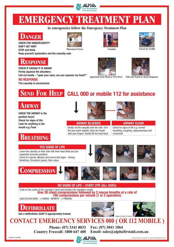 Emergency Treatment Plan & CPR Guide Poster A3 Laminated - POS004 by Alpha First Aid, 