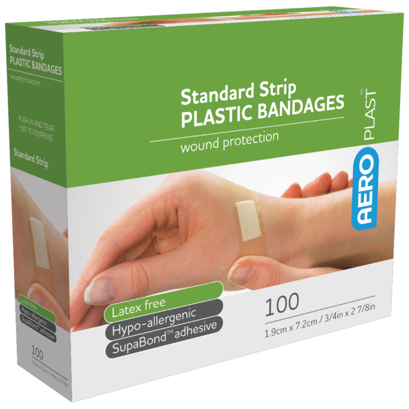 AEROPLAST Plastic Standard Strip 7.2 x 1.9cm Box/100 - AP101 by Aero Healthcare, 