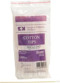 Cotton Applicator (100) 15cm Wooden Single Tip - Non Sterile - 200000 , 