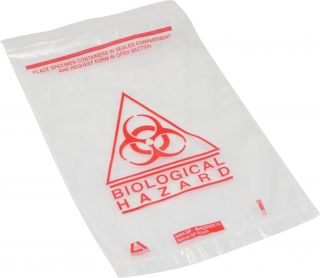 Clear Plastic Biohazard Waste Bags 260 x 160mm with Red writing - 99236 ,