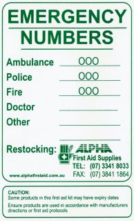 First Aid Sticker - Emergency Numbers - ENS , 