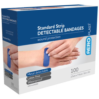 AEROPLAST Standard Detectable Strips 7.5 x 2.5cm Box/100 - AD3000 ,