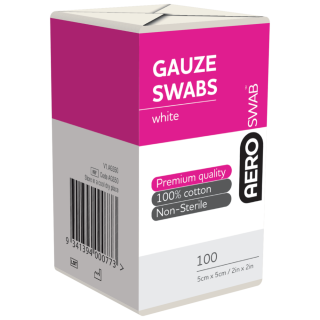 AEROSWAB Non-Sterile White Gauze Swab 5 x 5cm Pack/100 (8PLY) - AGS50 ,