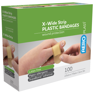 AEROPLAST Plastic X-Wide Strip 7.5 x 2.5cm Box/100 - AP801 ,