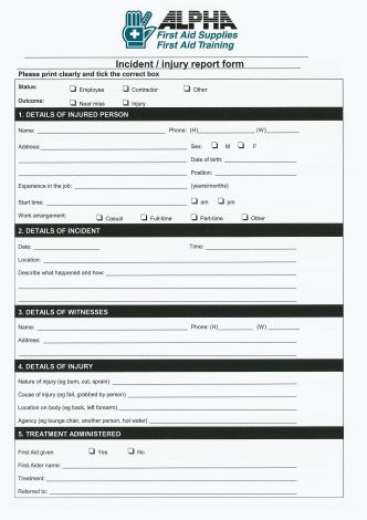 Injury Report Sheets A4 (10) - 192 , 