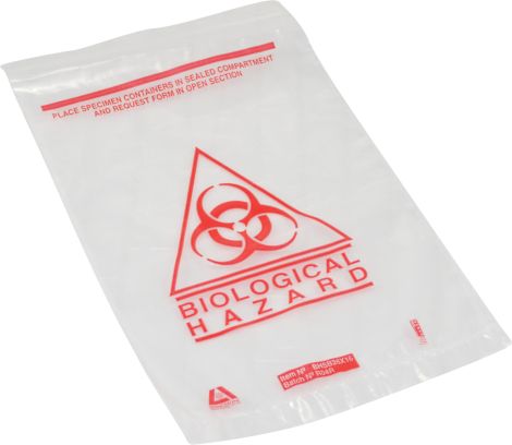 Clear Plastic Biohazard Waste Bags 260 x 160mm with Red writing - 99236 ,