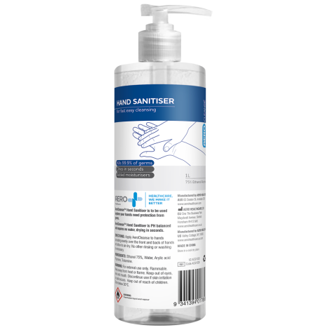 AEROCLEANSE 70% Alcohol Hand Sanitiser Pump Bottle 1L - ACG1000 by Aero Healthcare, 