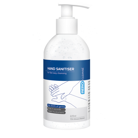 AEROCLEANSE 70% Alcohol Hand Sanitiser Pump Bottle 225mL - ACG225 by Aero Healthcare, 