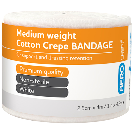 AEROCREPE Medium Cotton Crepe Bandage 2.5cm x 4M Wrap/12 - ACM25 by Aero Healthcare, 