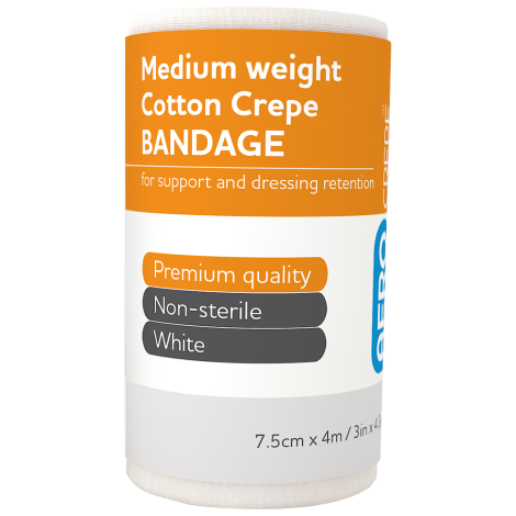 AEROCREPE Medium Cotton Crepe Bandage 7.5cm x 4M Wrap/12 - ACM75 by Aero Healthcare, 