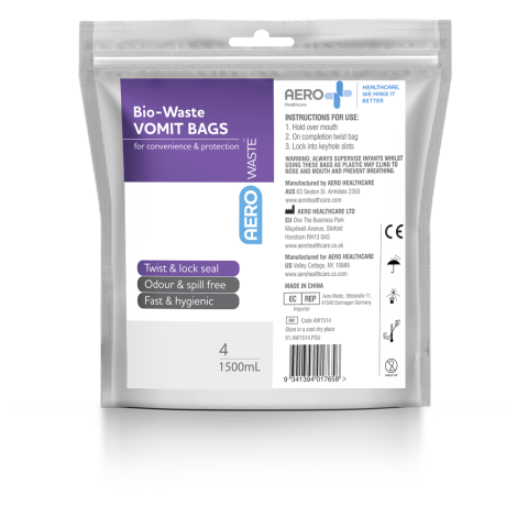 AEROWASTE Bio-Waste Vomit Bag 1500ml Bag/4 - AW1514 by Aero Healthcare,
