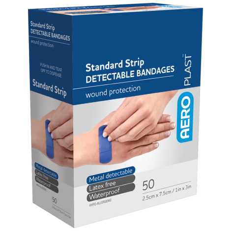 AEROPLAST Standard Detectable Strips 7.5 x 2.5cm Box/50 - AD3050 by Aero Healthcare, 
