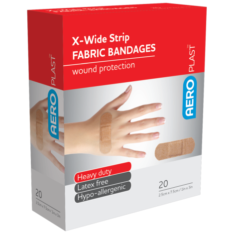 AEROPLAST Premium Fabric X-Wide Strip 7.5 x 2.5cm Box/20 - AFP6020 by Aero Healthcare,