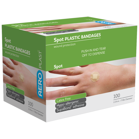 AEROPLAST Plastic Spot Dressings 2.25 x 2.25cm Box/100 - AP103 by Aero Healthcare,