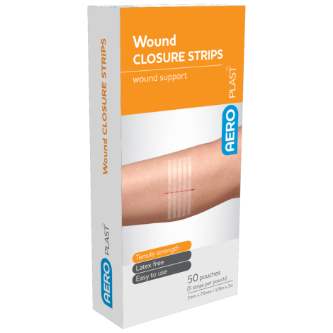 AEROPLAST Wound Closure Strips 3 x 75mm Box/50 (5 strips/card) - APWC7535 by Aero Healthcare, 