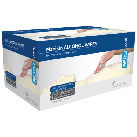 AEROWIPE 70% Ethyl Alcohol Manikin Swab 19 x 14cm Box/50 - AW7200 by Aero Healthcare,