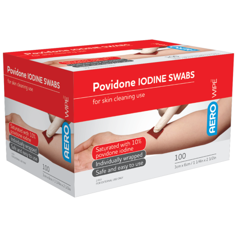 AEROWIPE Povidone Iodine Swabs 60 x 33mm Box/100 - AWP16100 by Aero Healthcare,