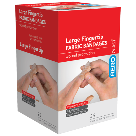 AEROPLAST Premium Fabric Large Fingertip 7.5 x 4.5cm Box/25 - AFP450 by Aero Healthcare,