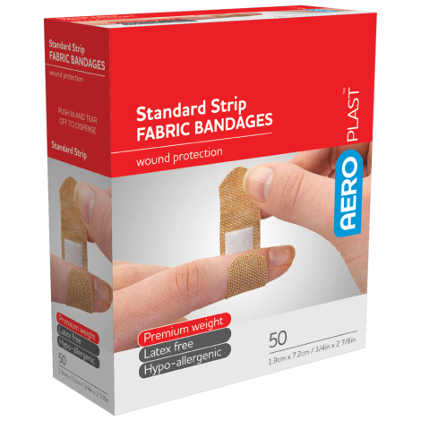 AEROPLAST Premium Fabric Standard Strip 7.2 x 1.9cm Box/100 - AFP501 by Aero Healthcare,