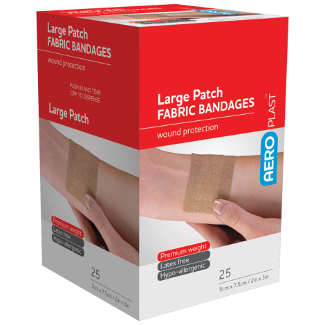 AEROPLAST Premium Fabric Large Patch 7.5 x 5cm Box/25 - AFP506 by Aero Healthcare,