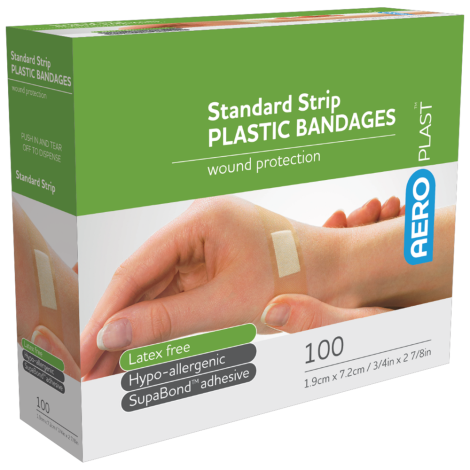 AEROPLAST Plastic Standard Strip 7.2 x 1.9cm Box/100 - AP101 by Aero Healthcare,