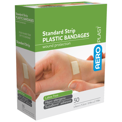 AEROPLAST Plastic Standard Strip 7.2 x 1.9cm Box/50 - AP1015 by Aero Healthcare,