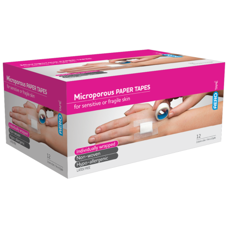 AEROTAPE White Microporous Paper Tape 2.5cm x 5M Box/12 - AP325 by Aero Healthcare,