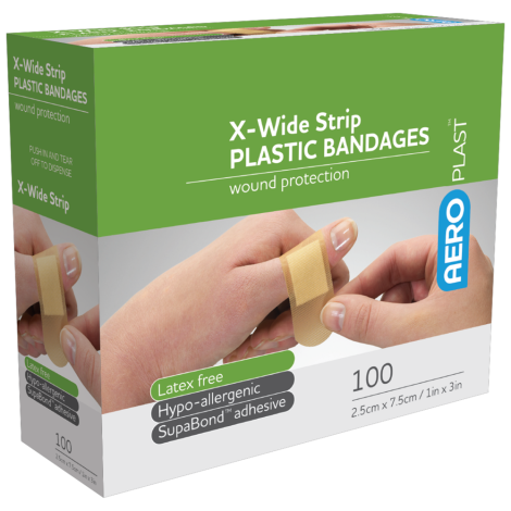 AEROPLAST Plastic X-Wide Strip 7.5 x 2.5cm Box/100 - AP801 by Aero Healthcare,