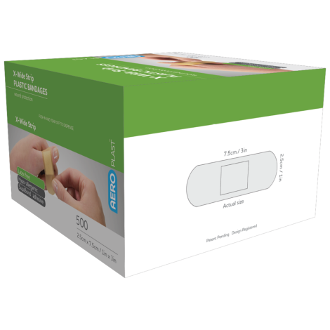 AEROPLAST Plastic X-Wide Strip 7.5 x 2.5cm Box/500 - AP805 by Aero Healthcare,