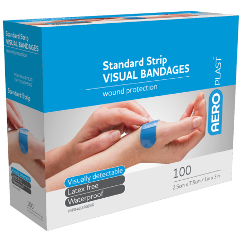 AEROPLAST Premium Visual Strip 7.5 x 2.5cm Box/100 - AV2000 by Aero Healthcare, 