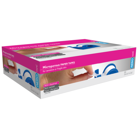 AEROTAPE White Microporous Paper Tape with Dispenser 2.5cm x 9.1M Box/12 - AP325D by Aero Healthcare,