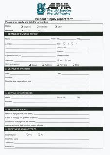 Injury Report Sheets A4 (10) - 192 , 