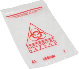 Clear Plastic Biohazard Waste Bags 260 x 160mm with Red writing - 99236 , 