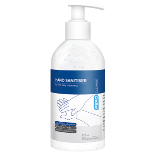 AEROCLEANSE 70% Alcohol Hand Sanitiser Pump Bottle 225mL - ACG225 by Aero Healthcare, 