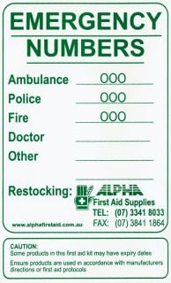 First Aid Sticker - Emergency Numbers - ENS , 