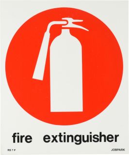 Fire Extinguisher Sign 480 x 600mm - White on Red Plastic - RS7 by Jobpark, 