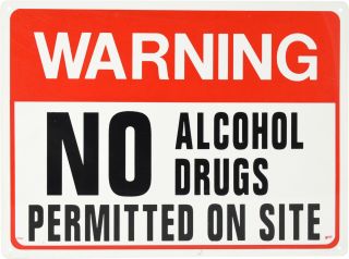 Sign - Warning No Alcohol/ Drugs Permitted On Site 380 x 280mm P - RW2 , 