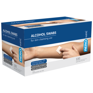 AEROWIPE 70% Isopropyl Alcohol Swab 3 x 3cm Box/100 (GST FREE) - AW7100 by Aero Healthcare,