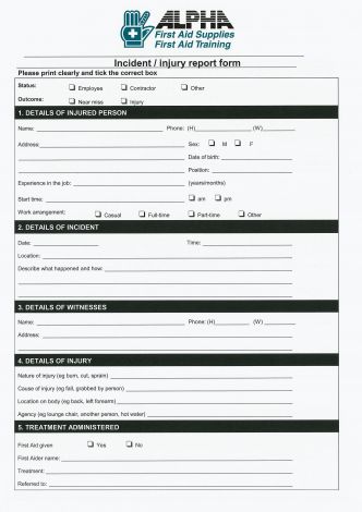 Injury Report Sheets A4 (10) - 192 ,