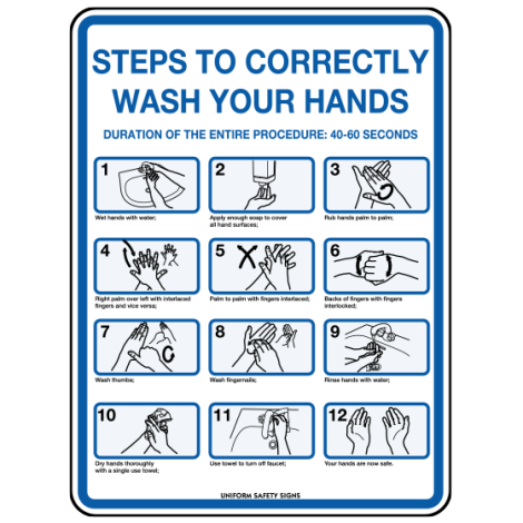 Poly Hand Washing Steps Sign 30 x 22.5cm - 5903MP , 