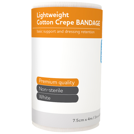 AEROCREPE Light Cotton Crepe Bandage 7.5cm x 4M Wrap/12 - ACL75 , 