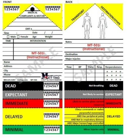 METTAG MT-501i SALT training triage tags for MCI exercises, pack of 50