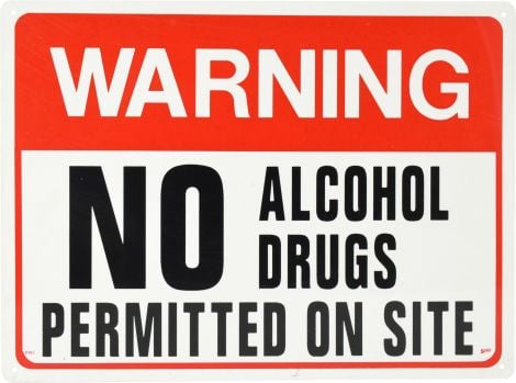 Sign - Warning No Alcohol/ Drugs Permitted On Site 380 x 280mm P - RW2 , 