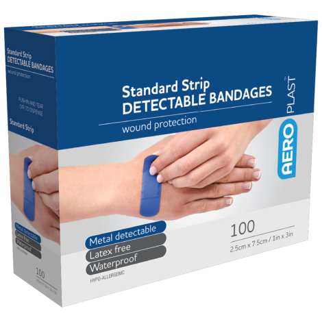 AEROPLAST Standard Detectable Strips 7.5 x 2.5cm Box/100 - AD3000 , 