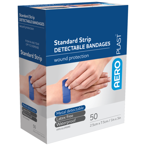 AEROPLAST Standard Detectable Strips 7.5 x 2.5cm Box/50 - AD3050 , 